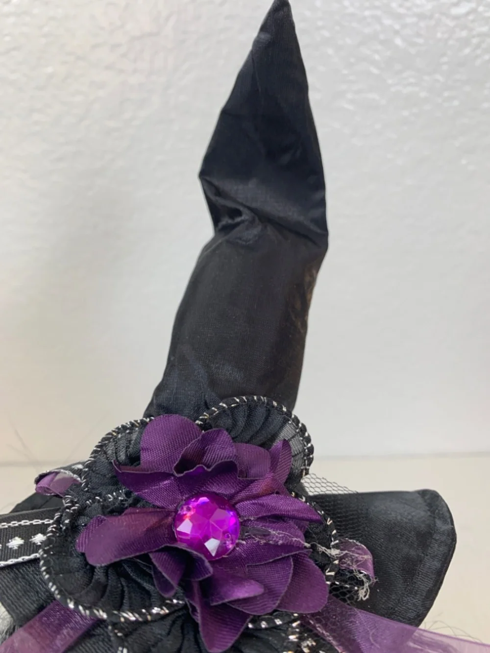 Spooky Old Witch With Broom Doll Shelf Sitter Purple Black Halloween Scary Decor
